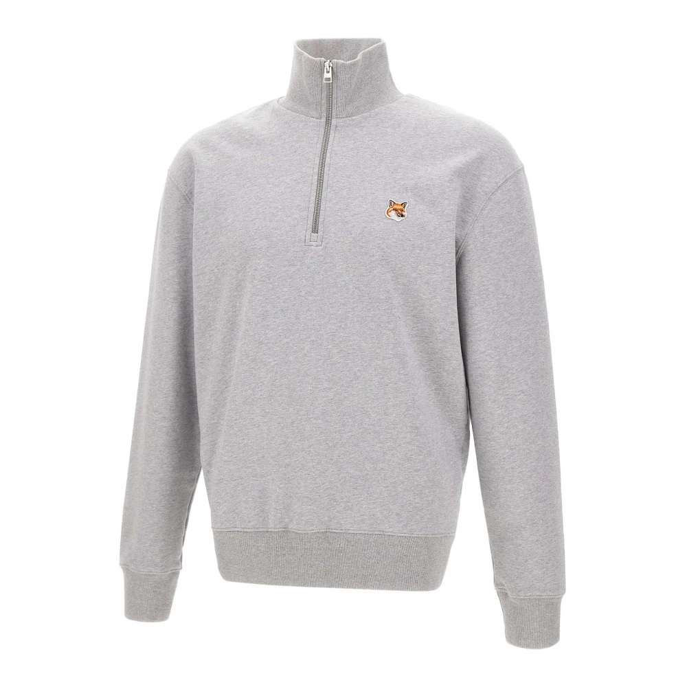Maison Kitsuné Grijze Katoenen Sweatshirt met Vos Logo Gray Heren