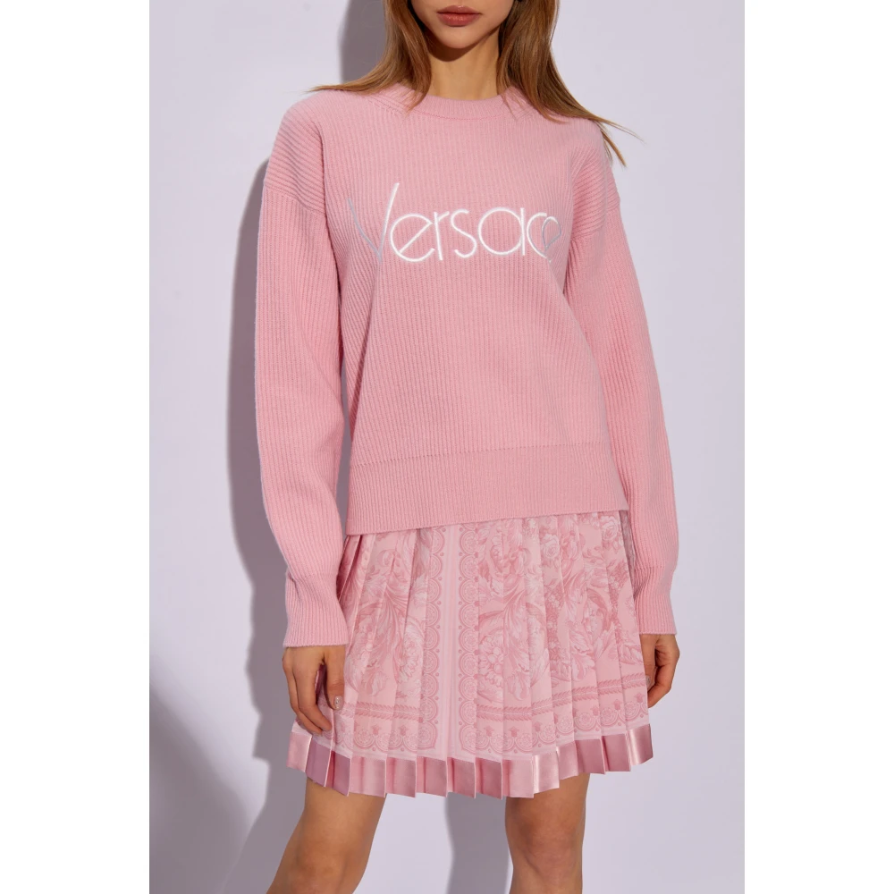 Versace Wollen trui met logo Pink Dames