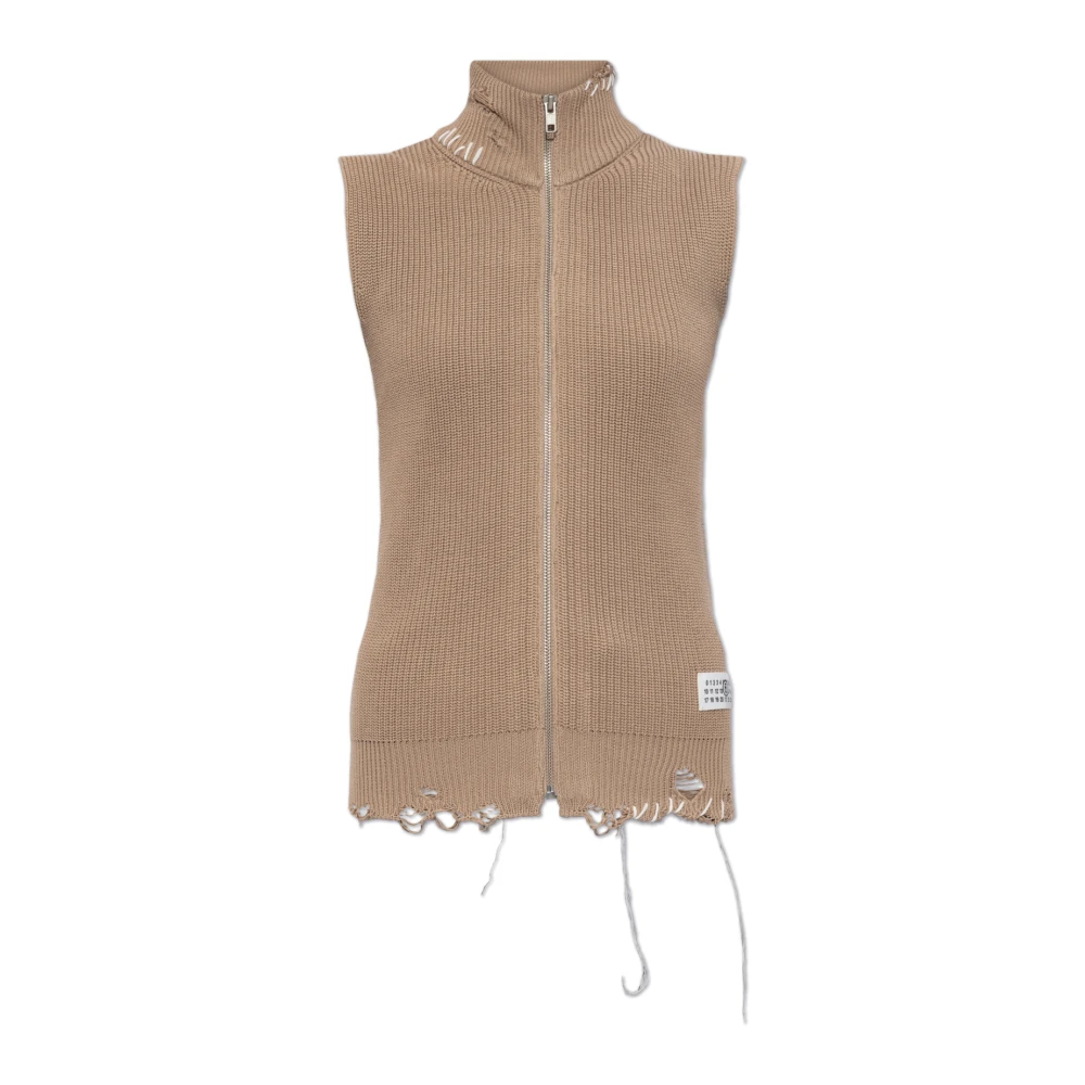 MM6 Maison Margiela Beige Gebreid Vest met Distressed Effect Beige Dames