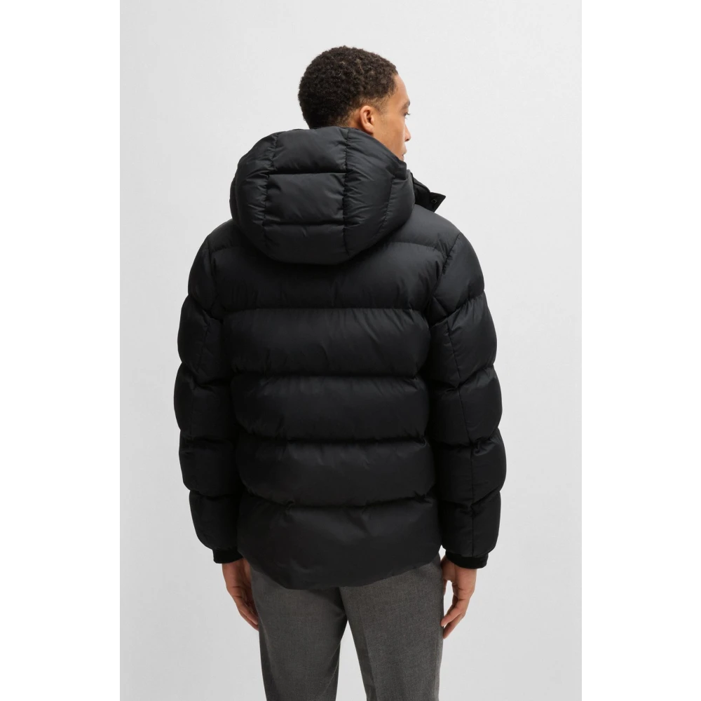 Boss Zwarte gewatteerde jas met capuchon H-Corbinian3 Black Heren