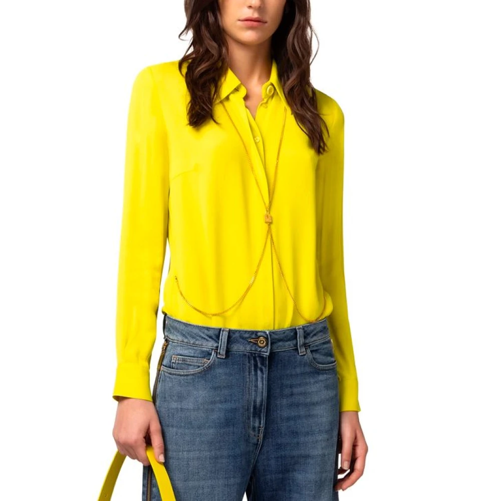 Elisabetta Franchi Ceder Georgette Viscose Shirt met Body Chain Yellow Dames