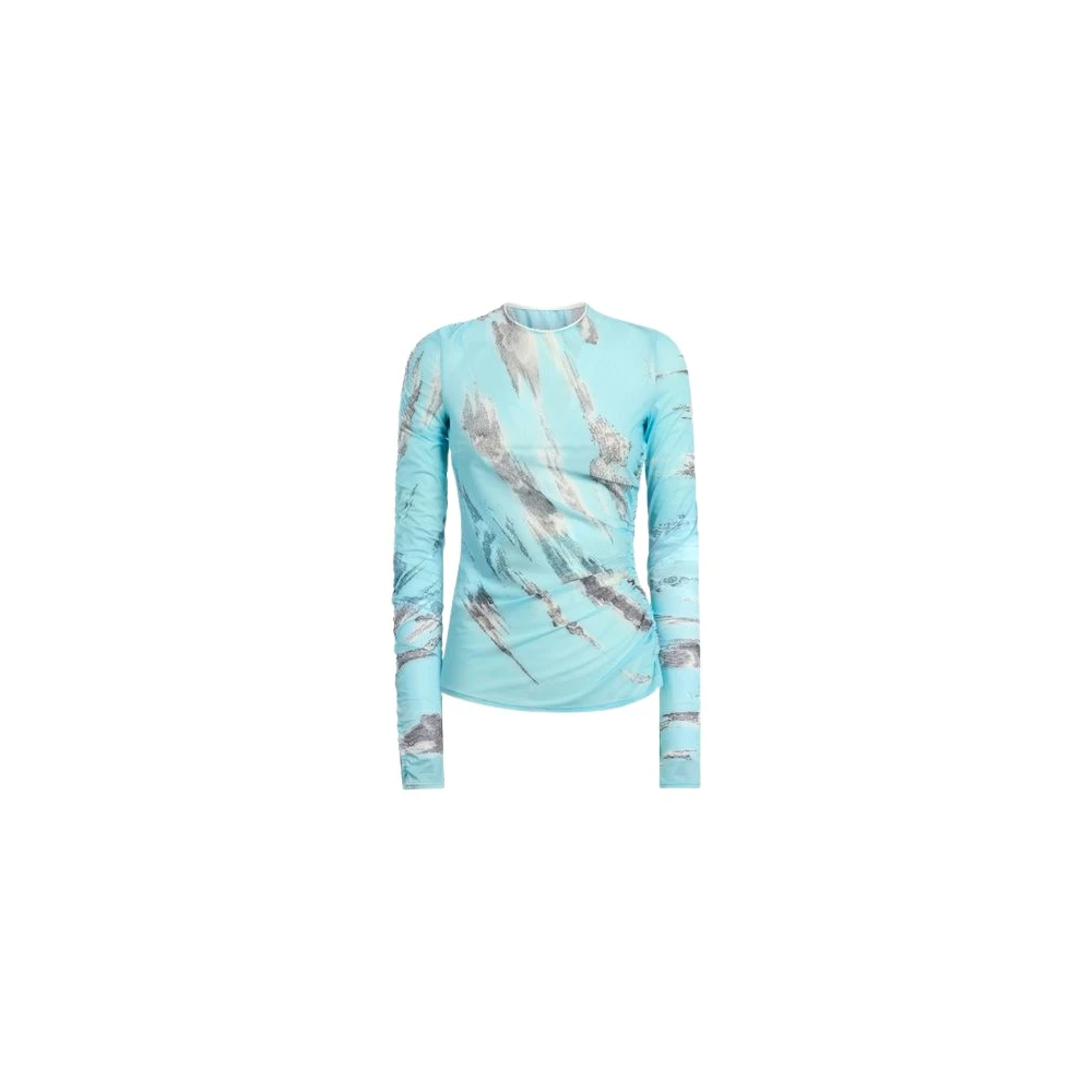 Moschino Blue Archive Clouds Tulle Top - Female - Long Sleeve T-Shirts - L - Tops