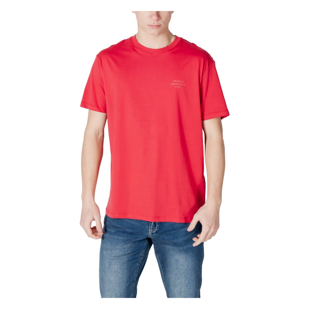 Armani Exchange Men's Red T-Shirts, Xl, Plain Round Neck T-Shirt