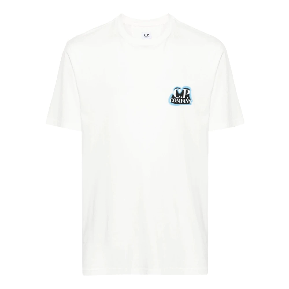 C.P. Company Witte Katoenen T-shirt met Geribbelde Ronde Hals en Korte Mouwen White Heren