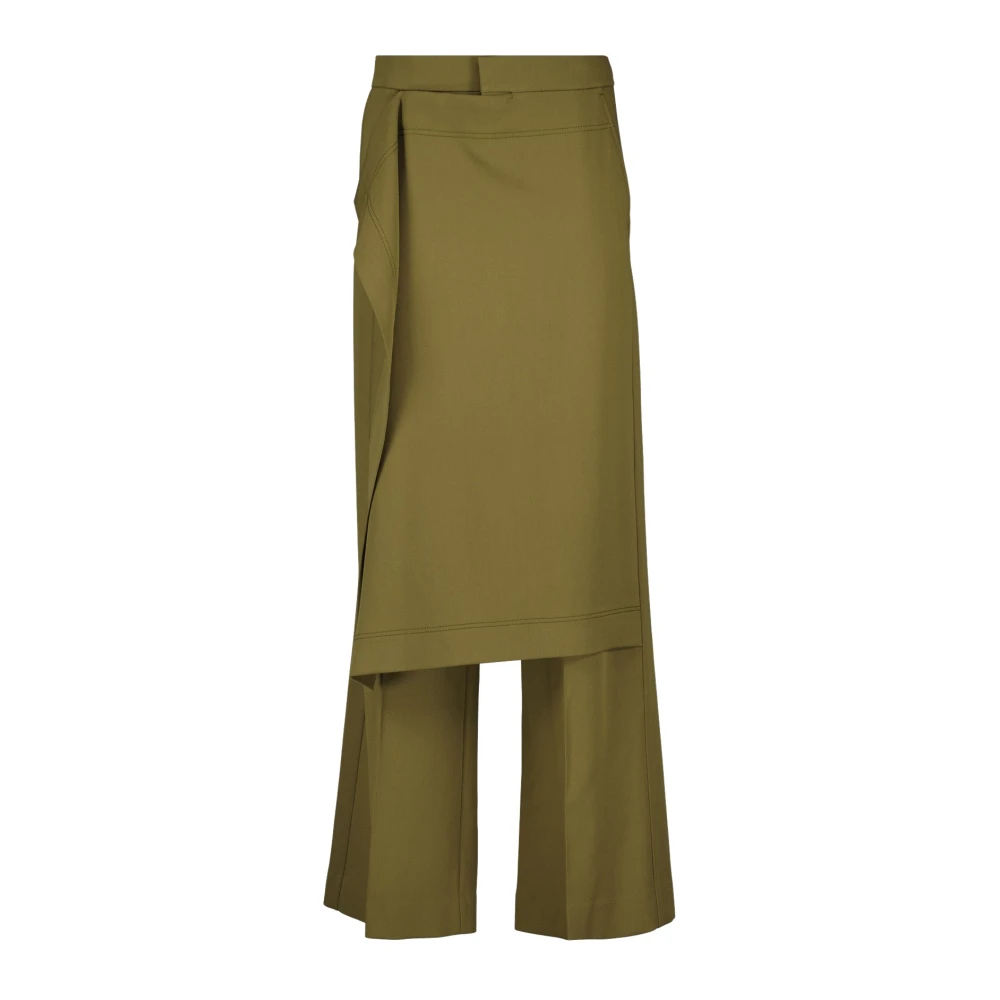 Ami Paris Women's Green Wide Leg Khaki Trousers - Wide Trousers - Xs - Trousers