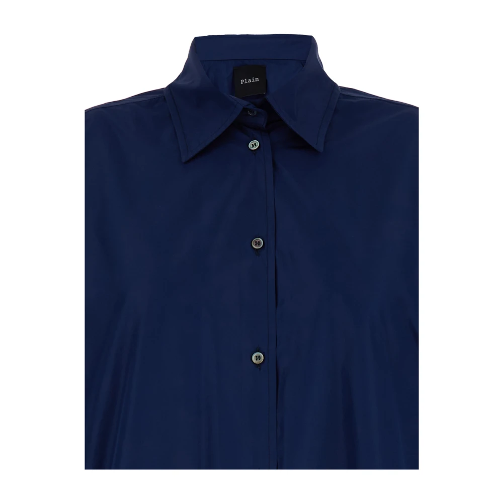 Plain Units Oversize Taffeta Shirt Blue Dames