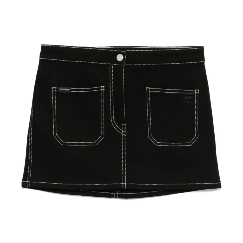 Courrèges Zwarte Denim Rok met Contraststiksels Black Dames