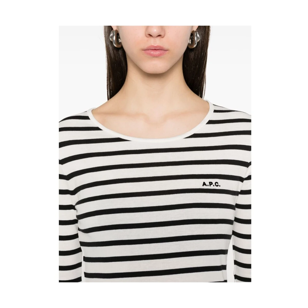 A.p.c. Gestreept Logo T-shirt White Dames