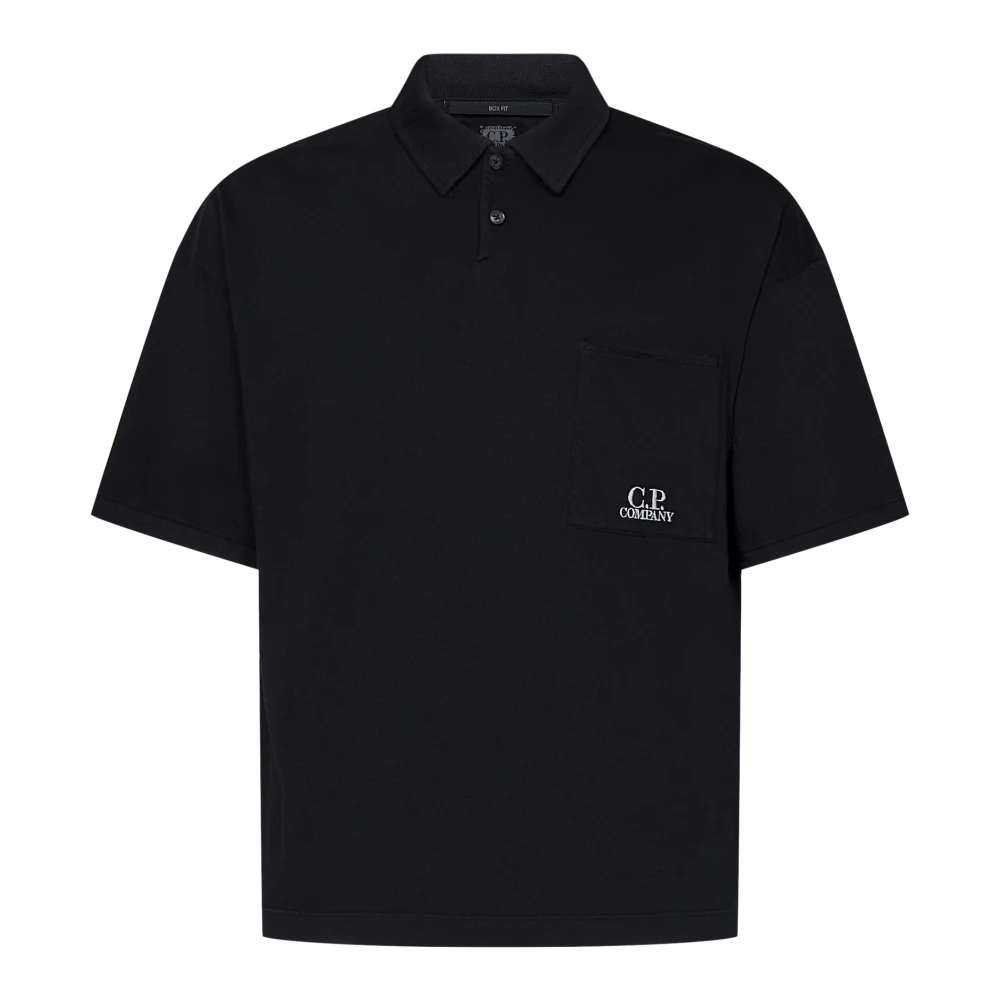 C.P. Company Zwart Boxy Fit Poloshirt met Logo Borduursel Black Heren