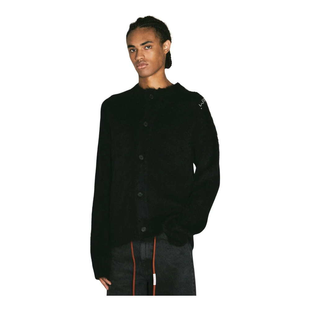 Marni Geborsteld Gebreid Vest met Logostiksels Black Heren