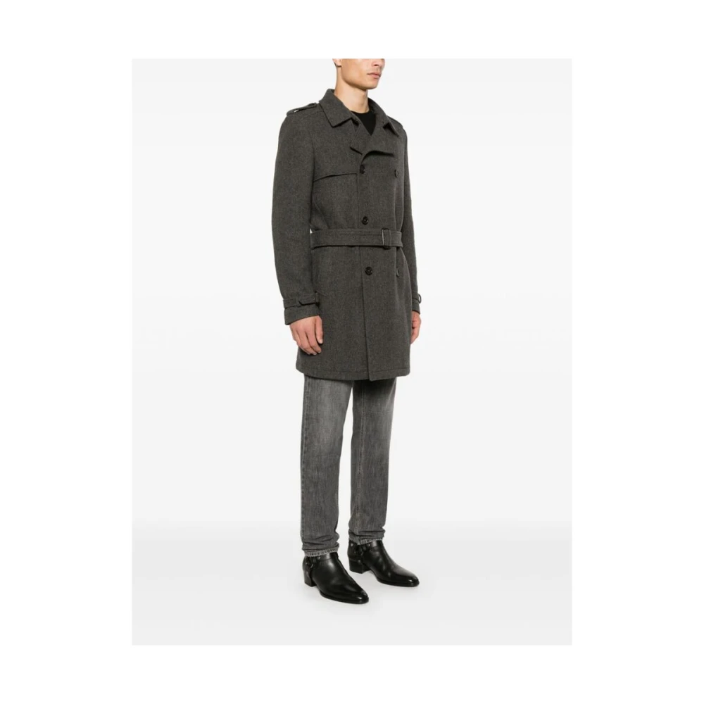 Reveres 1949 Grijze Herringbone Regenjas met Dubbele Knopenrij Gray Heren