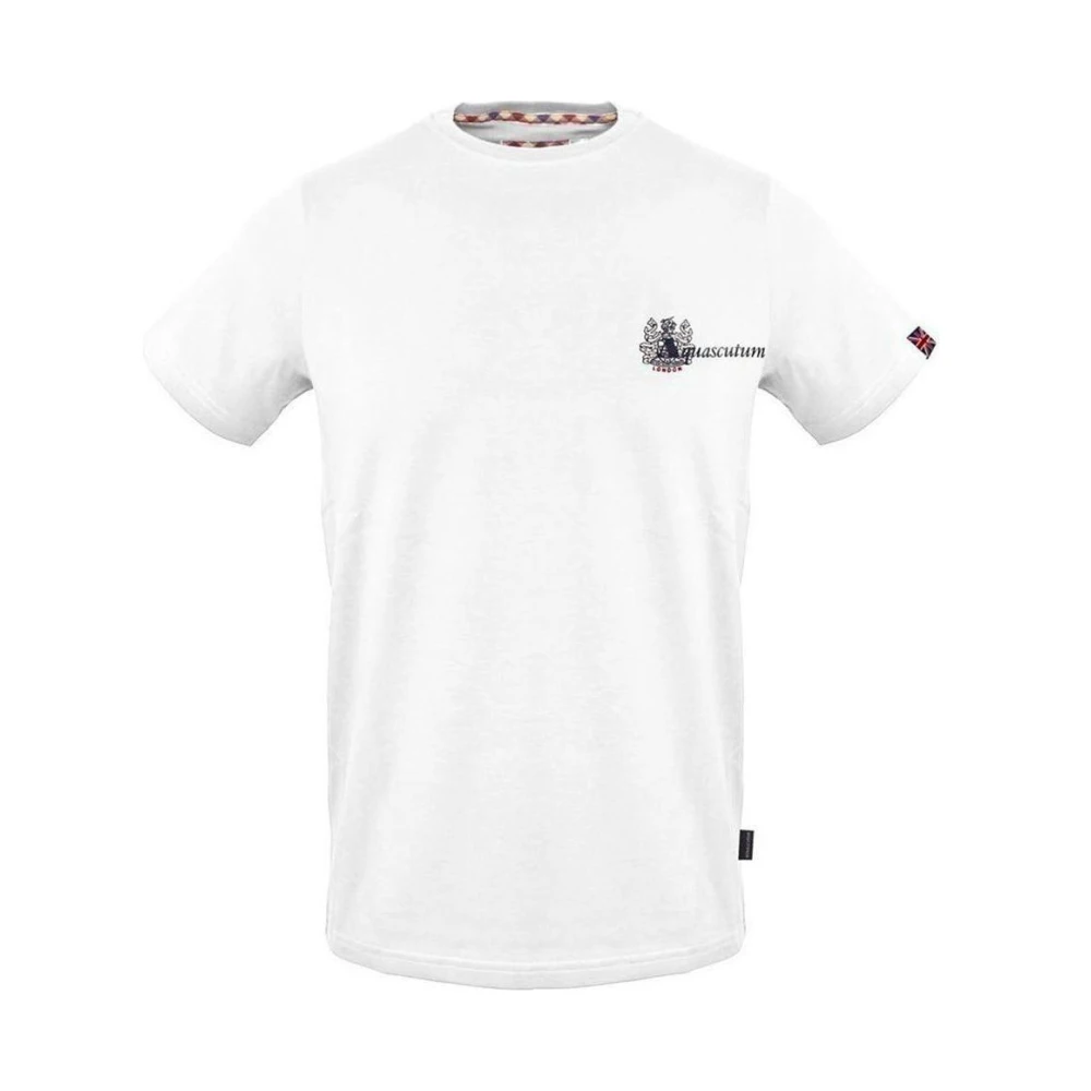 Aquascutum Contrast Logo Katoenen T-Shirt met Vlag White Heren
