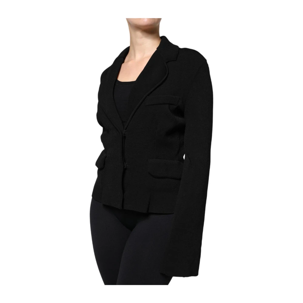 Dolce & Gabbana Zwarte Gebreide Blazer Lange Mouwen Black Dames