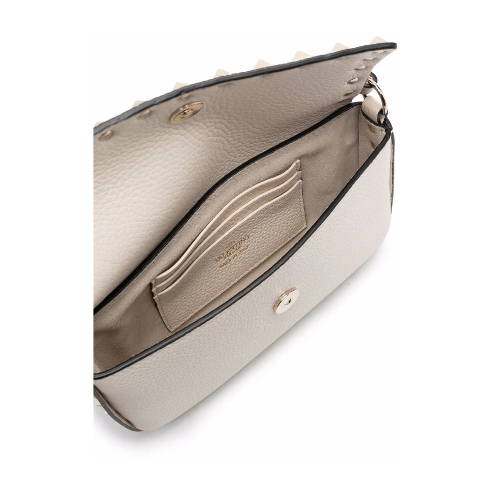 Valentino Garavani Studded Ivory Leren Schoudertas Beige Dames