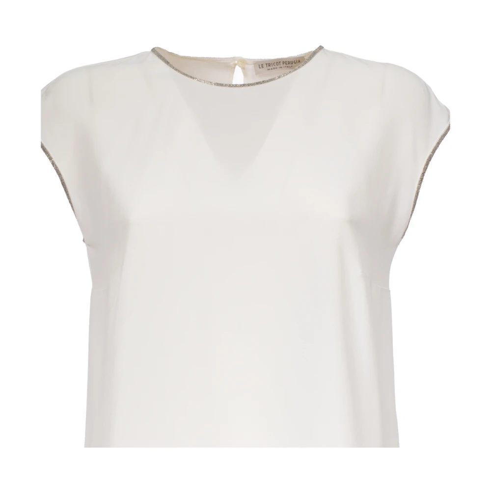 Le Tricot Perugia Zijden Blend Mouwloos T-shirt White Dames