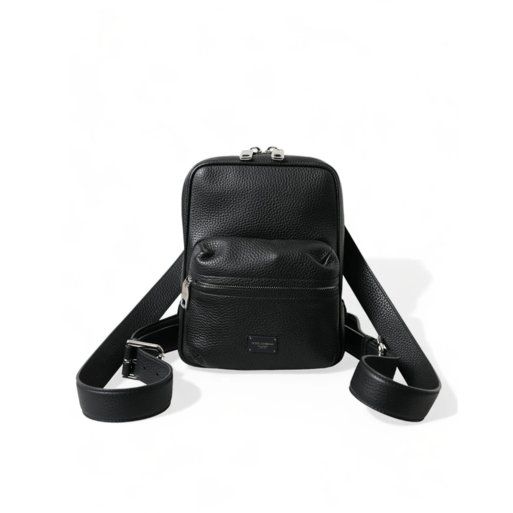 Dolce & Gabbana Elegante zwarte leren rugzak Black Heren