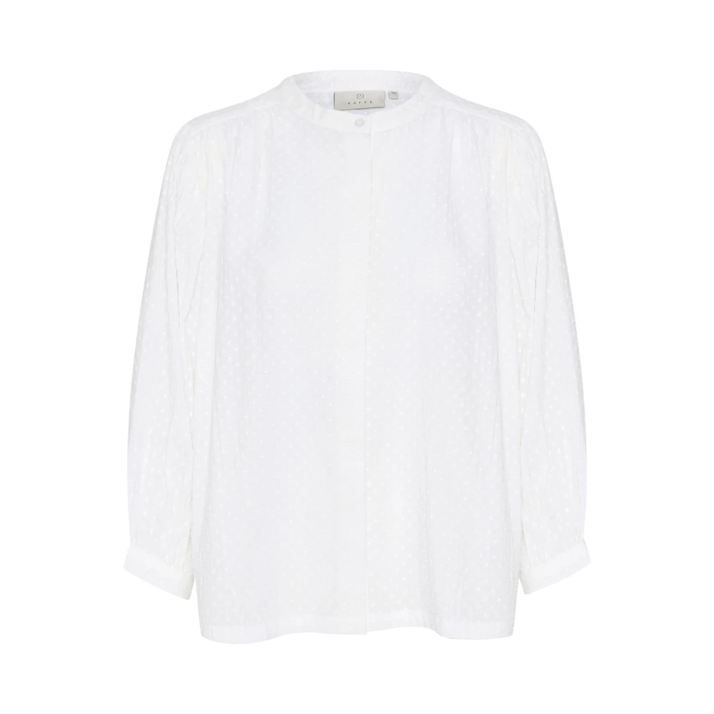 Kaffe Blouse met cropped mouwen en mandarijnkraag White Dames