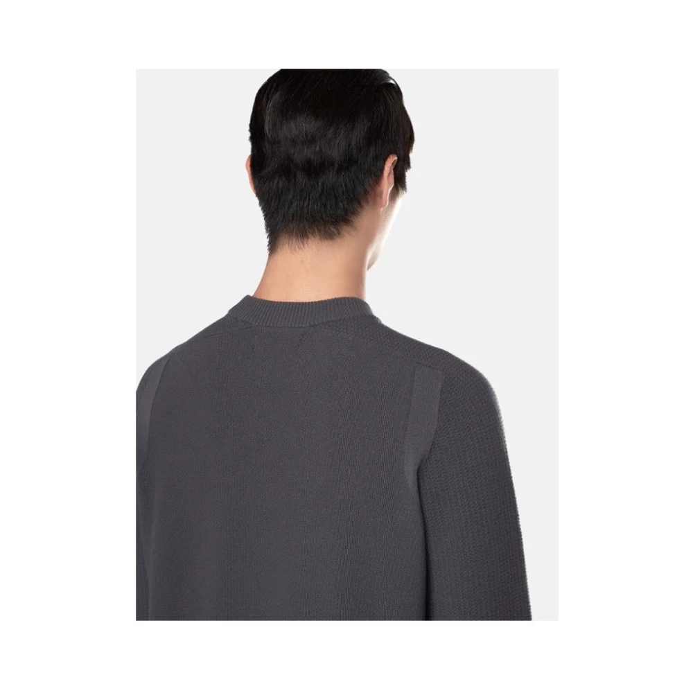 Stone Island Grijze Wol Crewneck Sweater met Ribgegevens Gray Heren