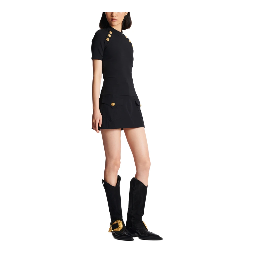 Balmain T-shirt met 6 knopen Black Dames