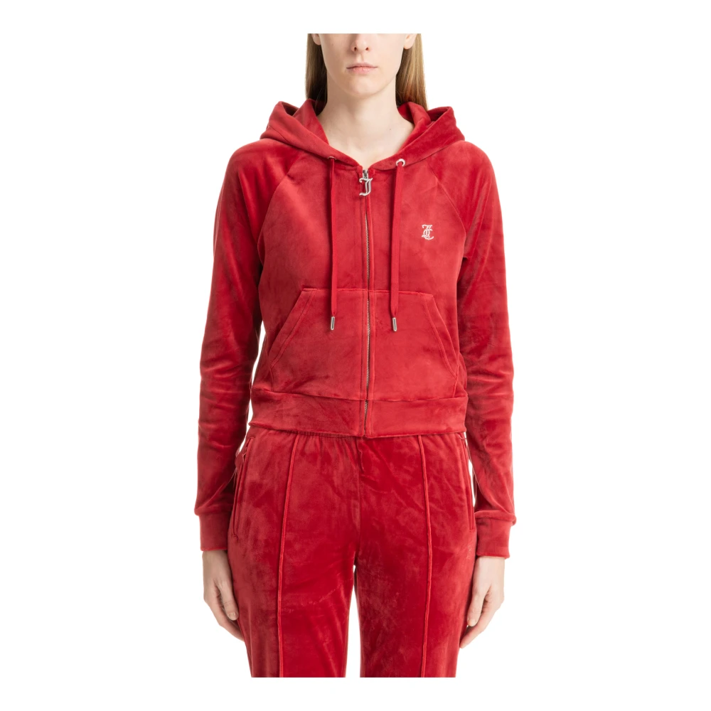 Juicy Couture Trekkoord Rits Effen Logo Hoodie Red Dames