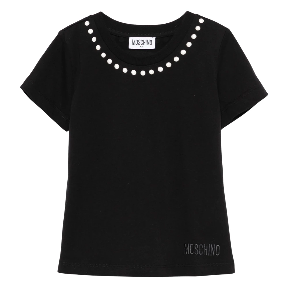 Moschino Girls Black Kids Short Sleeve T-Shirts, 8 Y, Peace Pearls T-Shirt For