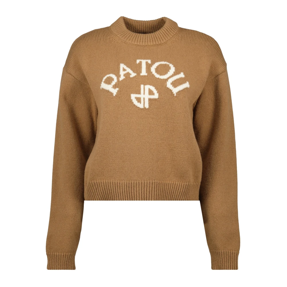 Patou Women's Brown Round-Neck Knitwear, L, Wool Jumper Autumn-Winter 2025