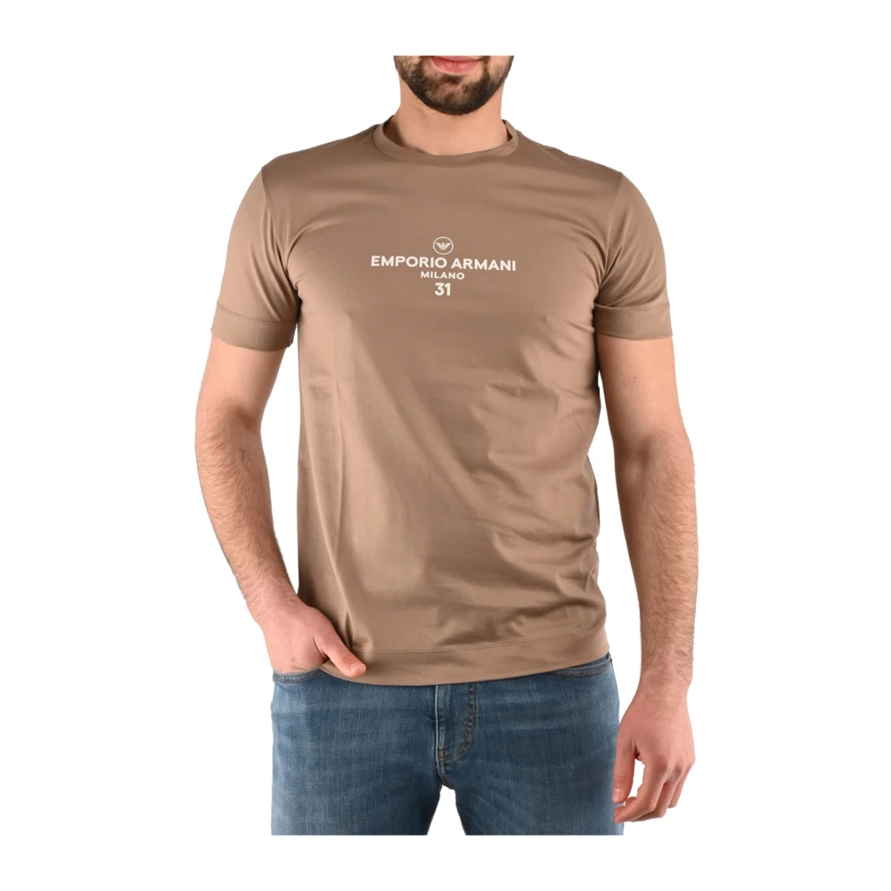 Emporio Armani Beige Katoenen T-shirt met Aquila Logo Beige Heren