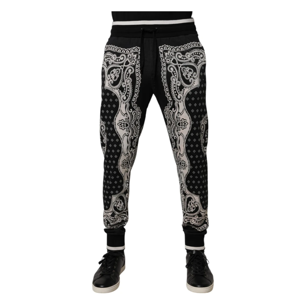 Dolce & Gabbana Men's Black Sweatpants, 3XL, Bandana Print Cotton Jogger Trousers