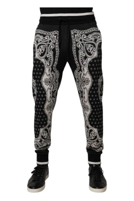 Svarta Bandana Tryckta Bomull Jogger Byxor