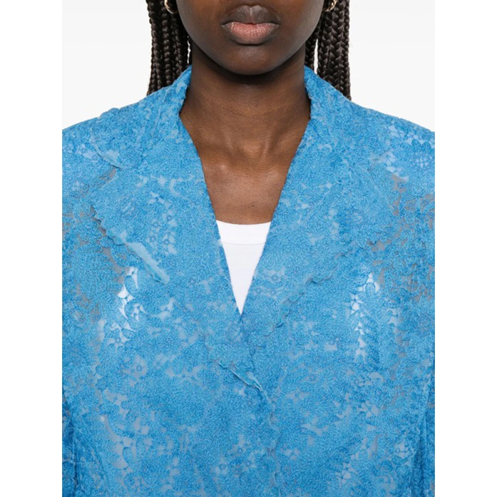 Ermanno Scervino Blauwe Kant Blazer met Schoudervullingen Blue Dames