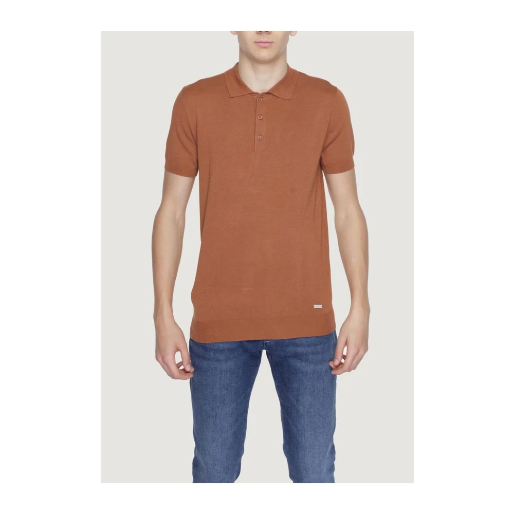 Gianni Lupo Bruine Viscose Polo Shirt met korte mouwen Brown Heren