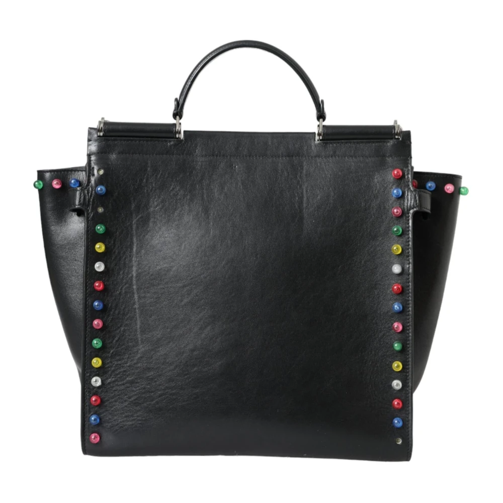 Dolce & Gabbana Multicolor Studs Leren Tote Tas Black Dames