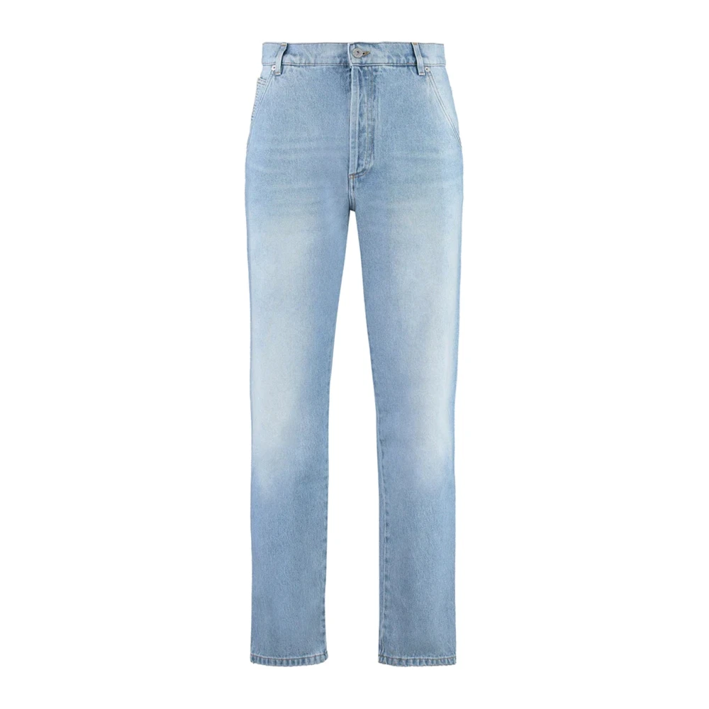 Balmain Blauwe Cropped Straight Jeans Blue Heren