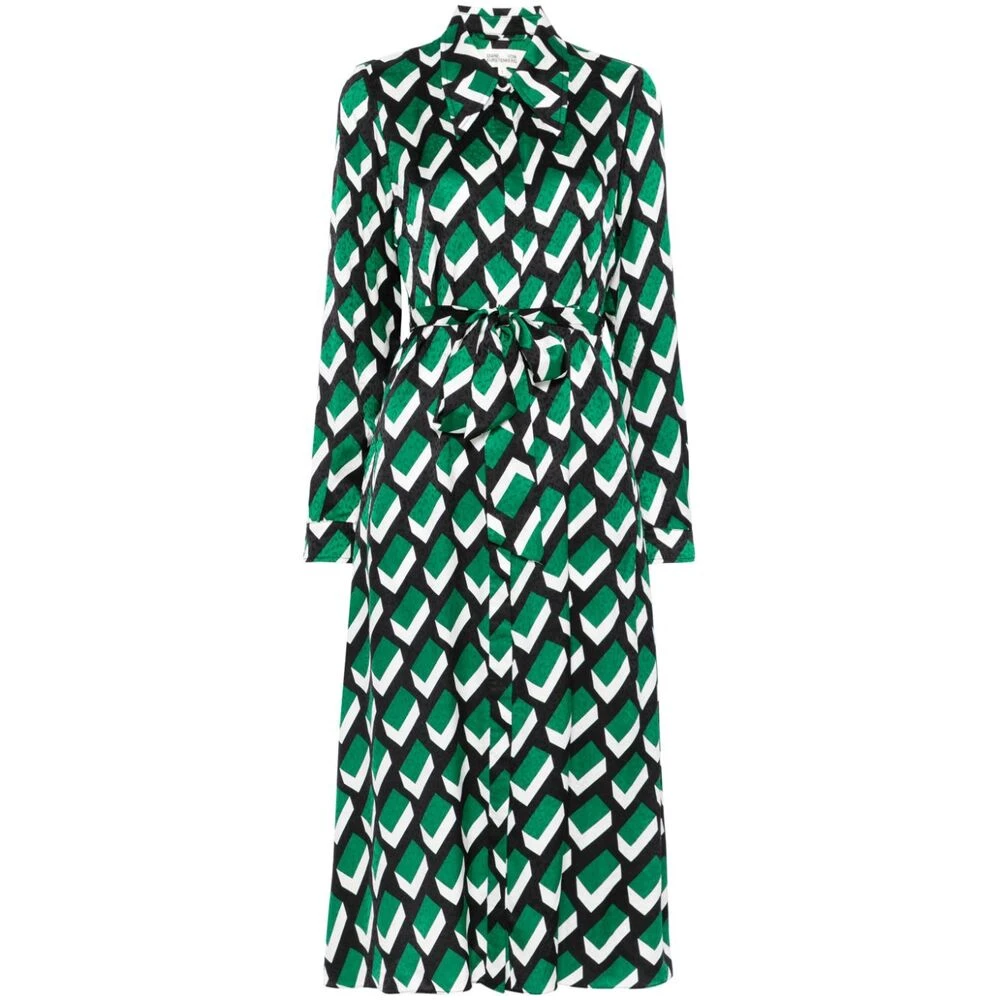Diane Von Furstenberg Geometrisch Patroon Jacquard Jurk Green Dames