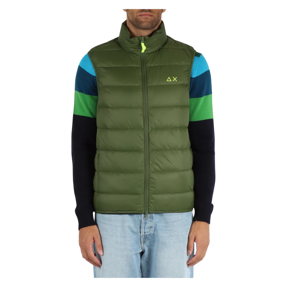 Sun68 Opvouwbare mouwloze gewatteerde bodywarmer met logoprint Green Heren