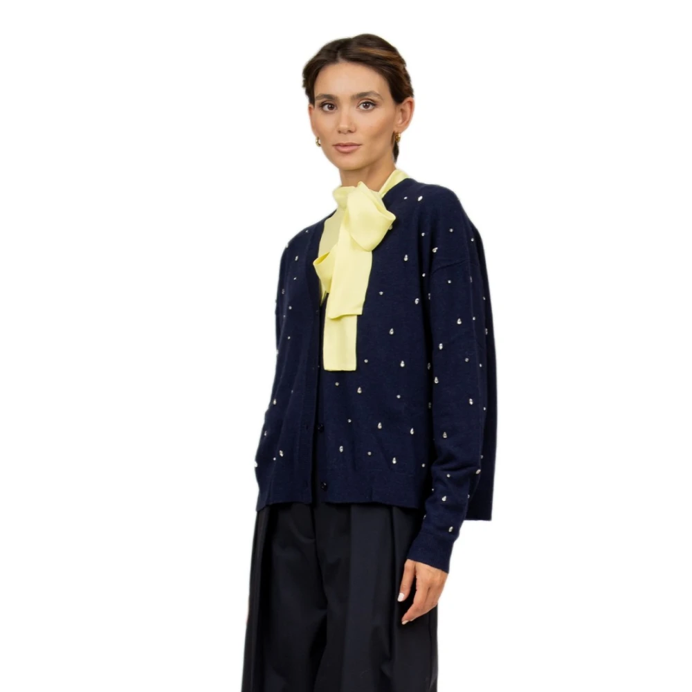 Semicouture Blauwe Cashmere Cardigan met Strass Detail Blue Dames