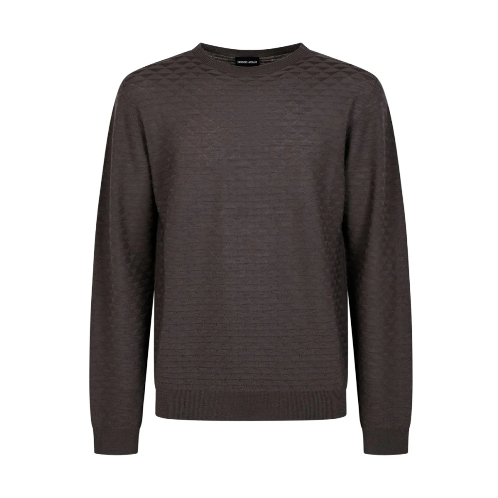 Giorgio Armani Brown Round-Neck Knitwear, Male, 2XL, Jumper With Regular Fit In Virgin Wool With Triangle Weave
