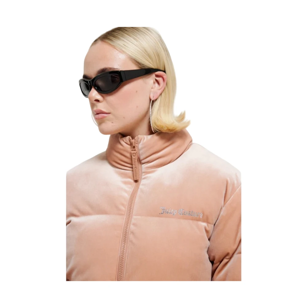 Juicy Couture Zwarte Gewatteerde Velours Trechterhals Puffer Pink Dames