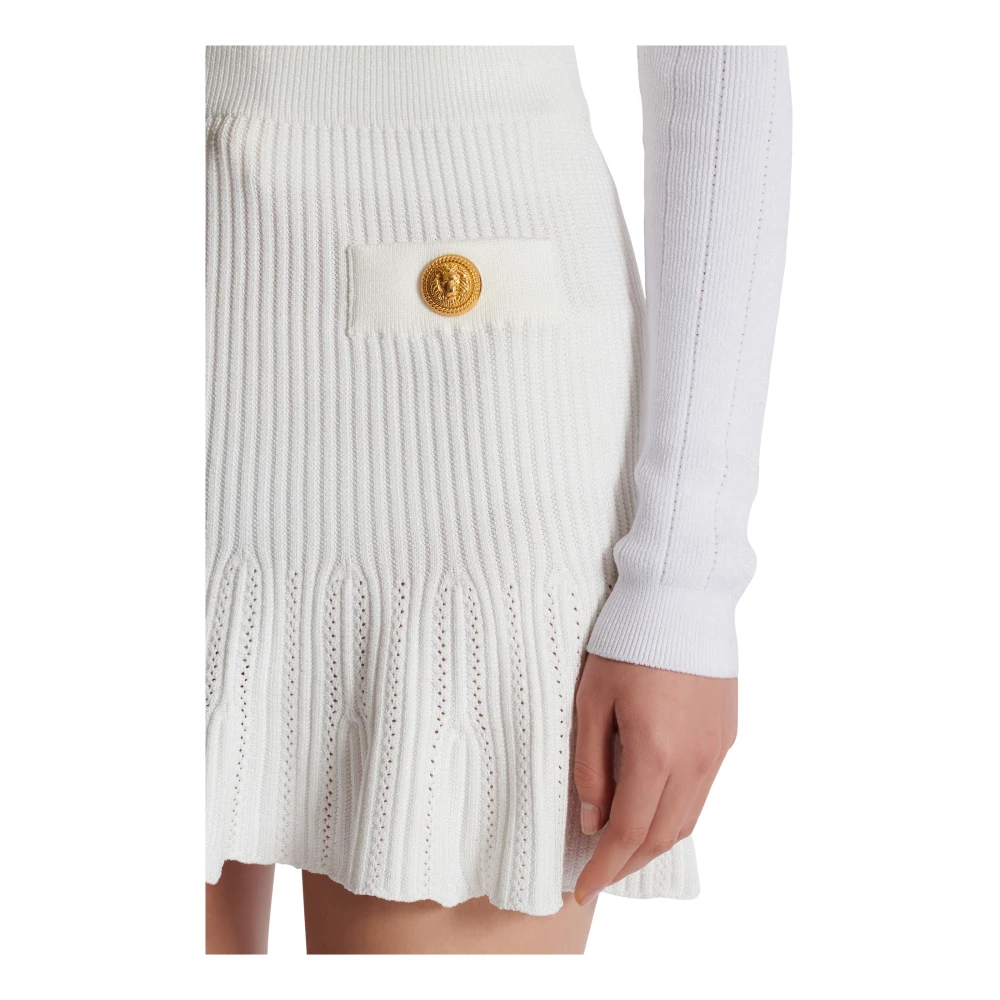 Balmain Gebreide Skater Rok White Dames