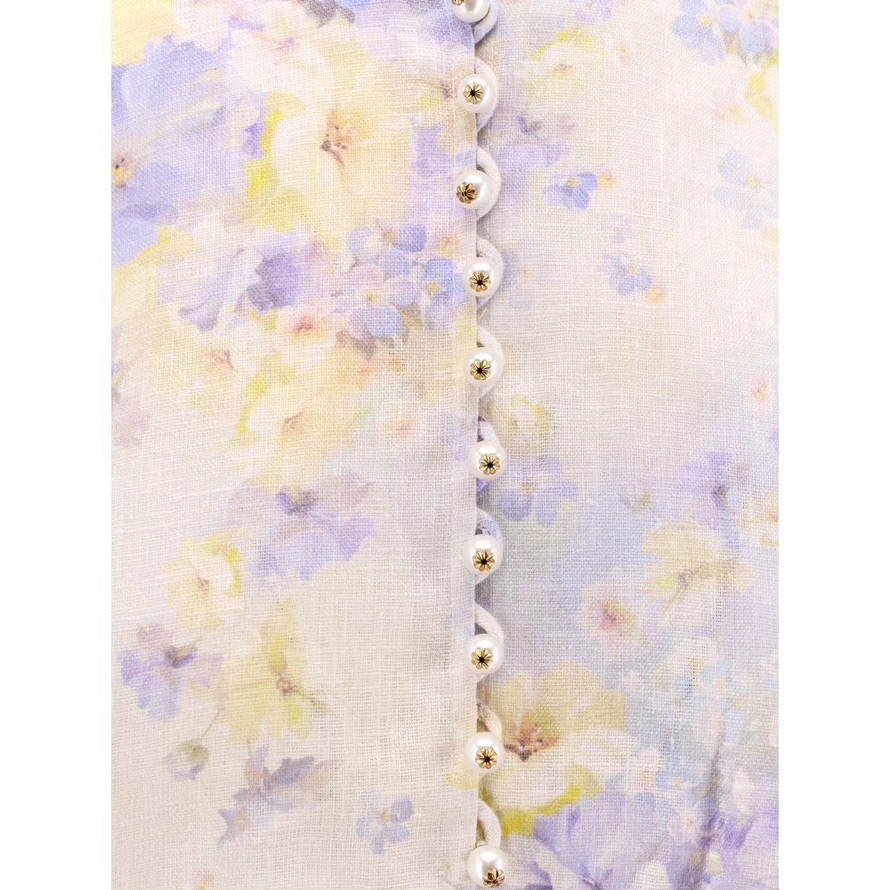 Zimmermann Bloemen linnen jurk met parelknopen Multicolor Dames