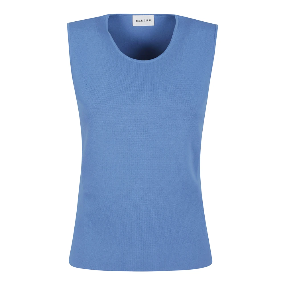 P.a.r.o.s.h. Gebreide Crew Neck Mouwloze Top Blue Dames