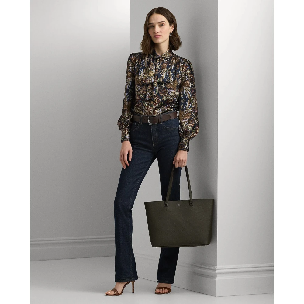 Ralph Lauren Tote Karly grande in gestructureerd leer Green Dames