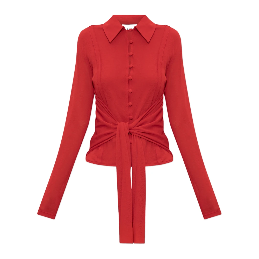 Ganni Donna Rosso Cardigan Con Lacci Decorativi