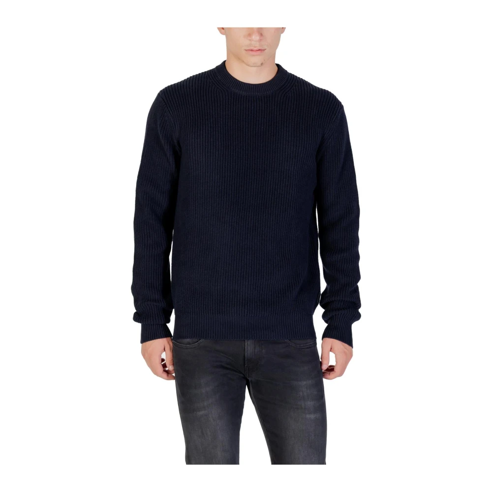 Replay Men's Blue Round-Neck Knitwear,, Cotton Knitwear With Long Sleeves Small