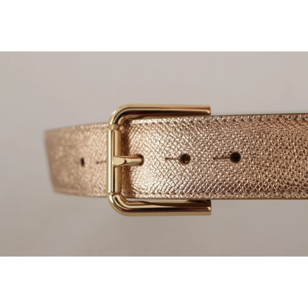 Dolce & Gabbana Chique Roségouden Leren Riem met Logogesp Yellow Dames