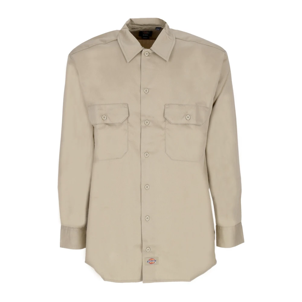 Dickies Beige Casual Shirts, Male, Xl, Khaki Work Shirt With Long Sleeves