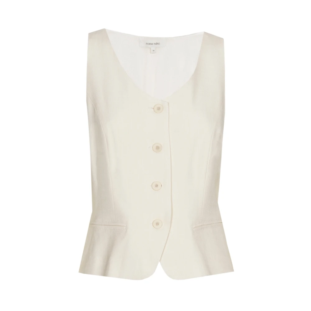 Marie Méro Elegante Ecru Top met knoopsluiting Beige Dames