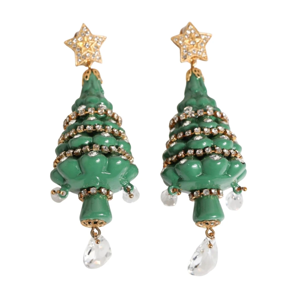Dolce & Gabbana , Earrings, Female, Green, One Size, Green Enamel Christmas Tree Earrings - Image 3