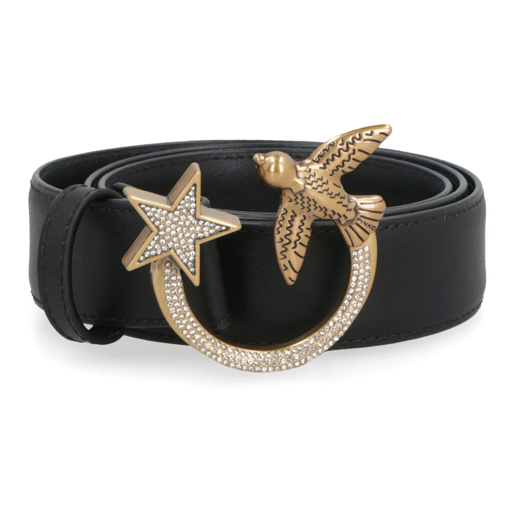 Pinko Strass Gesp Leren Riem Black Dames