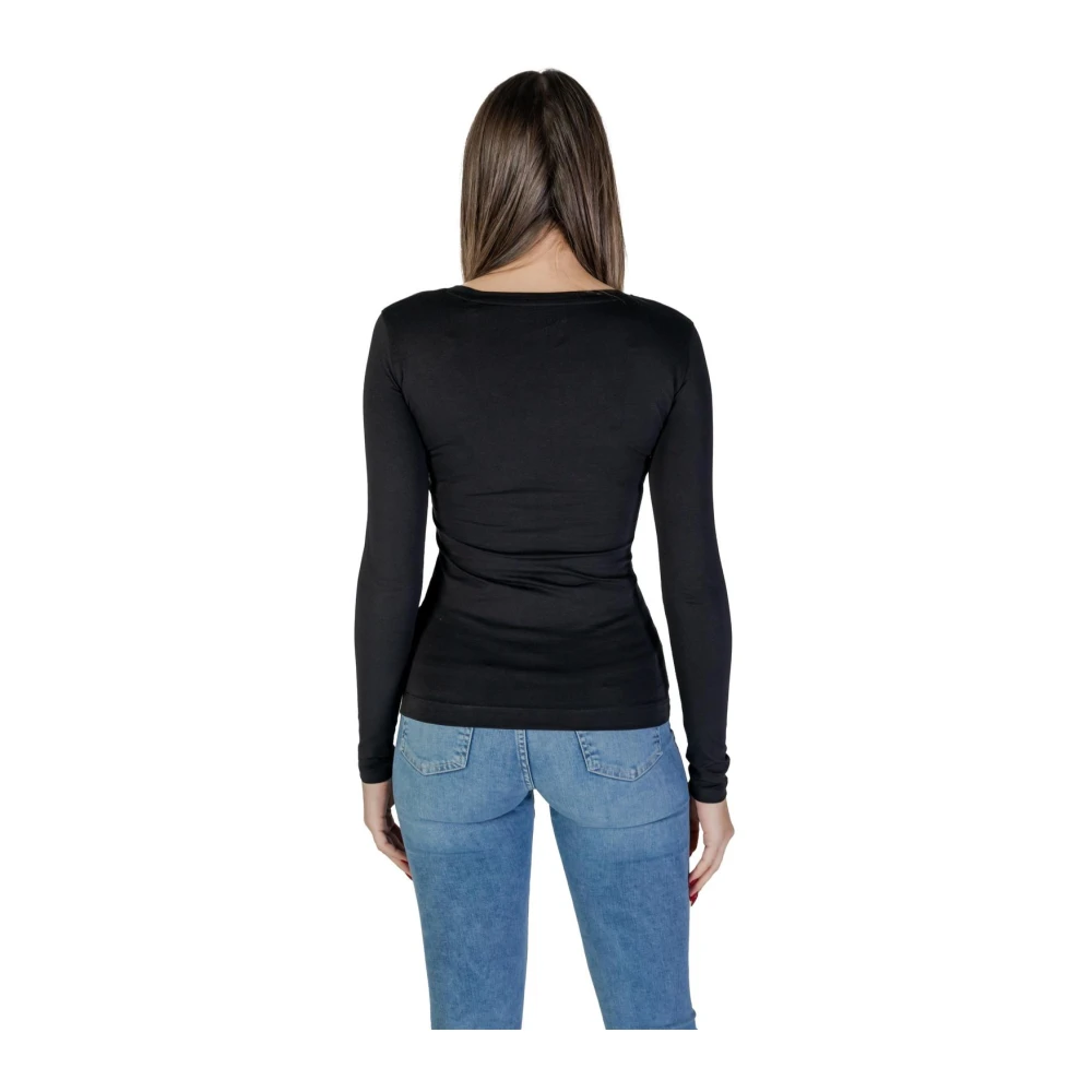 Guess Zwart Rhinestone Logo Longsleeve Tee Black Dames